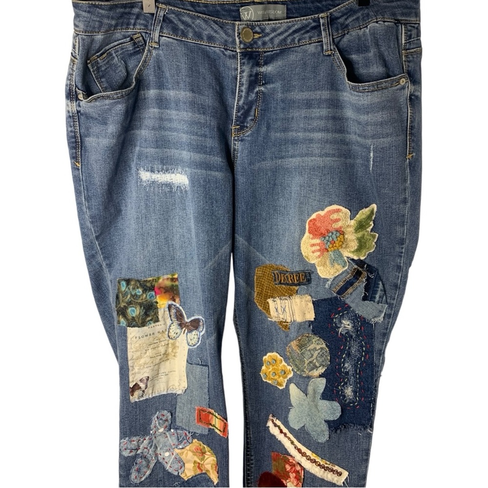 Upcycled Patchwork Cottage Core Cropped Jeans Sz 16W - Picture 4 of 11